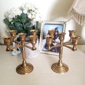 Brass Mid Century Candleabra Set